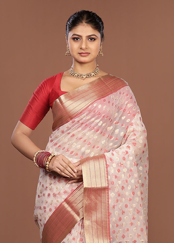 Cream Kora Silk Saree With Blouse Piece