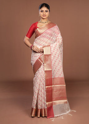 Cream Kora Silk Saree With Blouse Piece