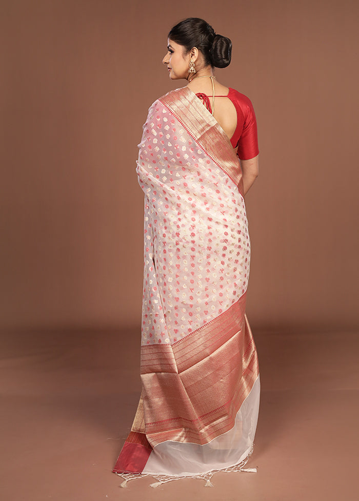 Cream Kora Silk Saree With Blouse Piece