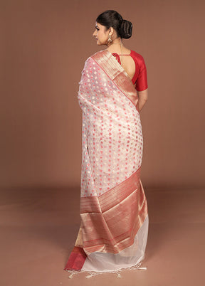 Cream Kora Silk Saree With Blouse Piece