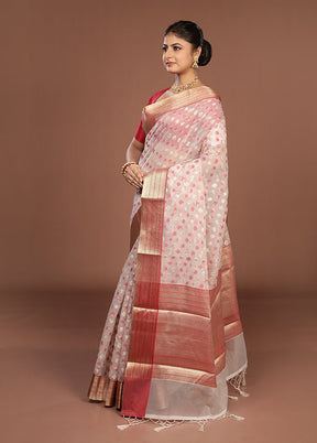 Cream Kora Silk Saree With Blouse Piece