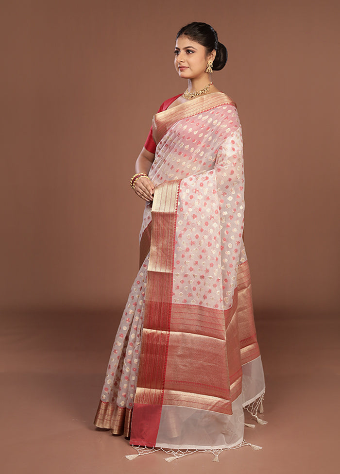 Cream Kora Silk Saree With Blouse Piece
