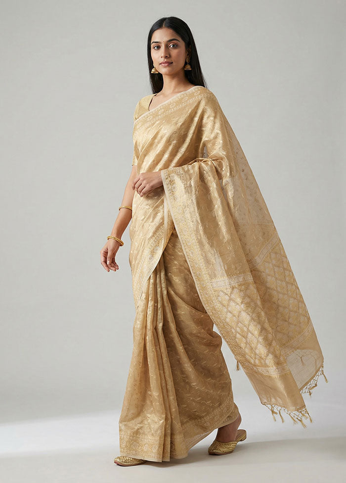 Cream Tissue Silk Saree With Blouse Piece