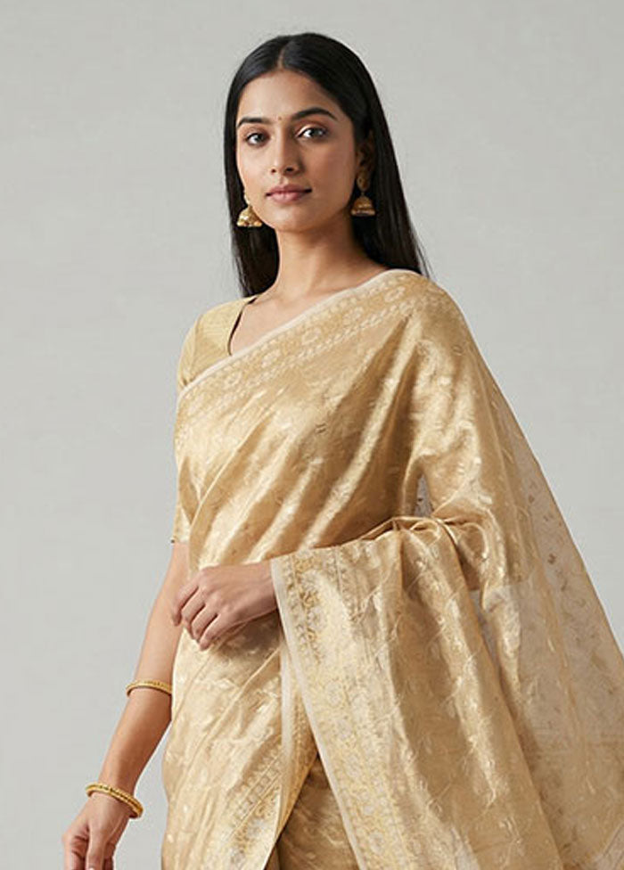 Cream Tissue Silk Saree With Blouse Piece