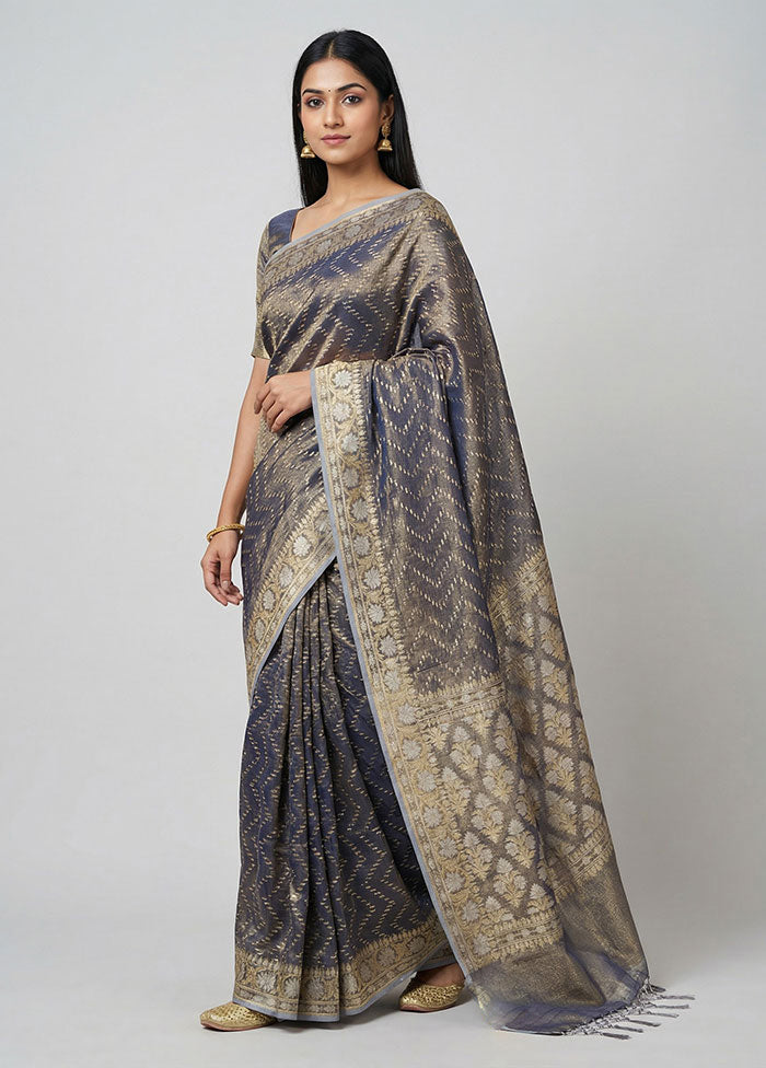 Blue Tissue Silk Saree With Blouse Piece