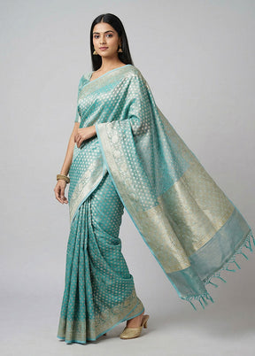Blue Tissue Silk Saree With Blouse Piece