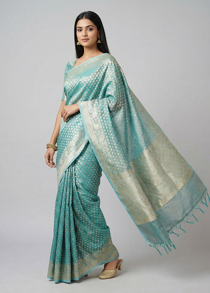 Blue Tissue Silk Saree With Blouse Piece