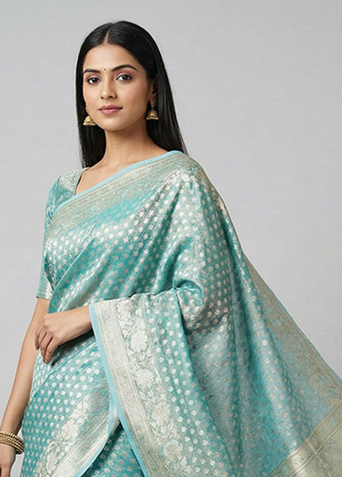 Blue Tissue Silk Saree With Blouse Piece