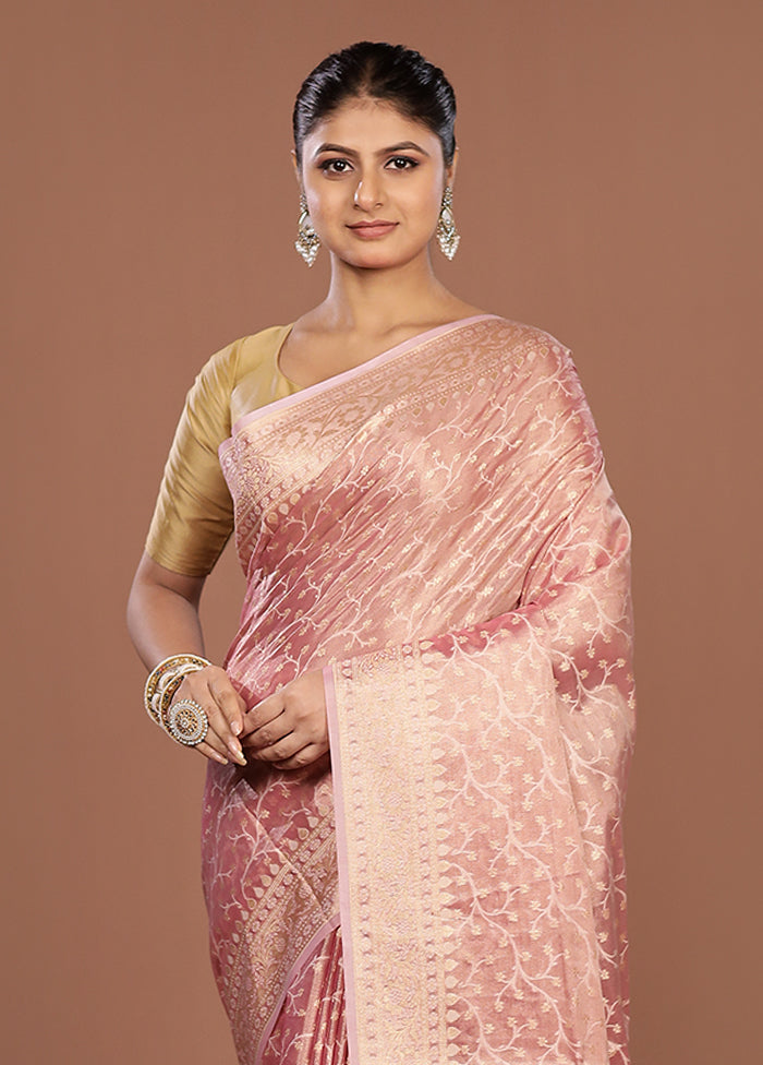 Pink Tissue Silk Saree With Blouse Piece