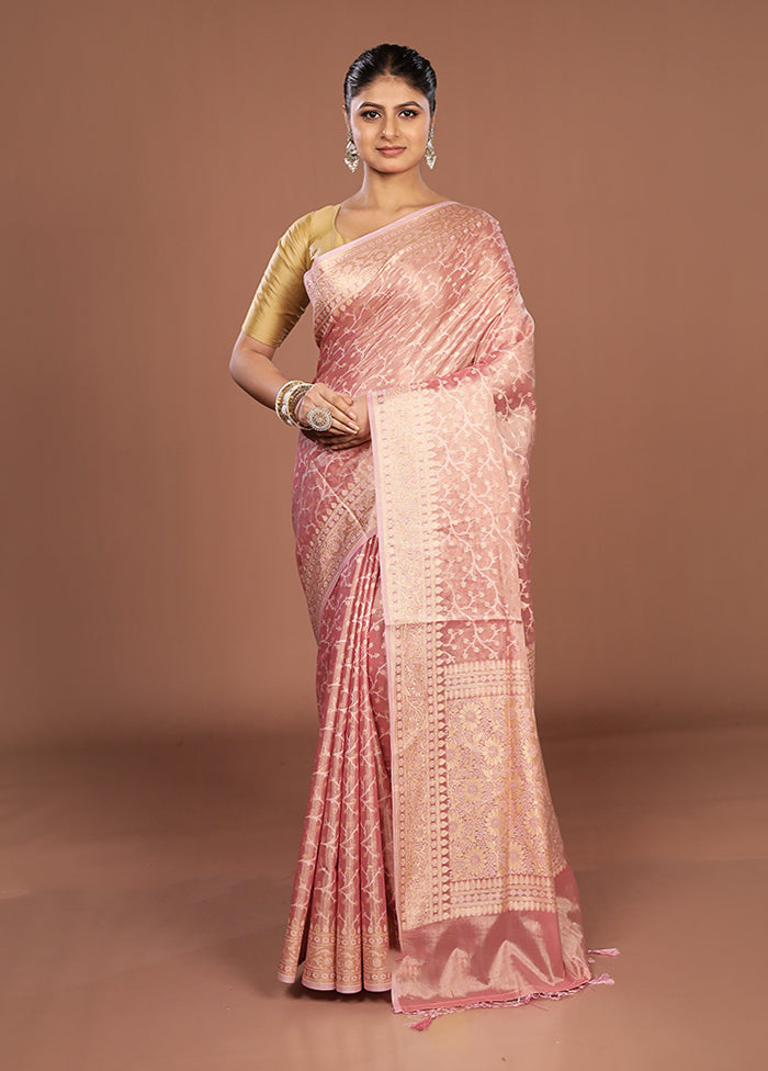 Pink Tissue Silk Saree With Blouse Piece