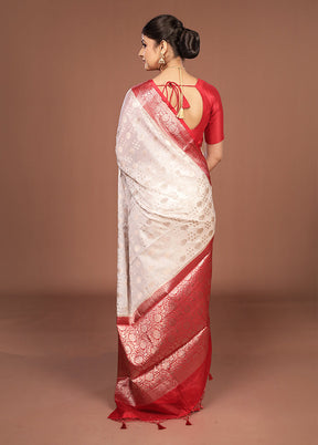 White Dupion Silk Saree With Blouse Piece