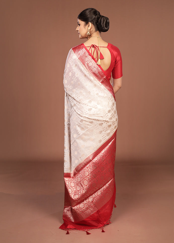 White Dupion Silk Saree With Blouse Piece