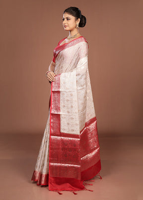 White Dupion Silk Saree With Blouse Piece