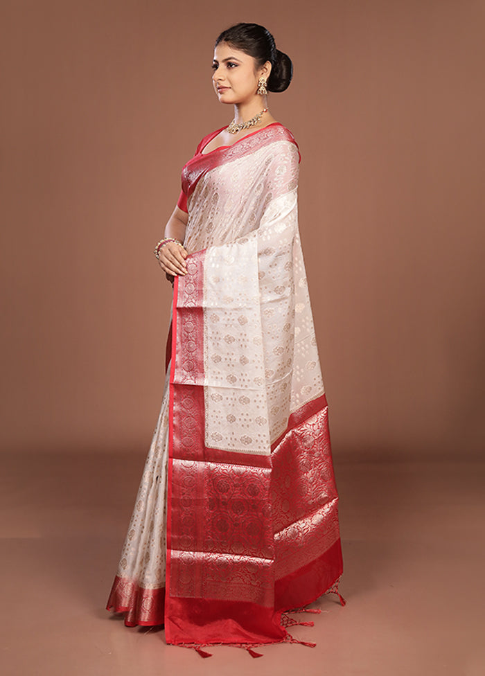 White Dupion Silk Saree With Blouse Piece
