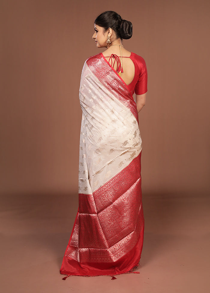 White Dupion Silk Saree With Blouse Piece