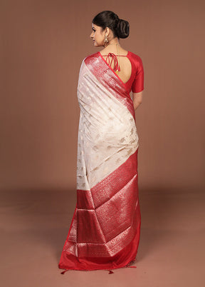 White Dupion Silk Saree With Blouse Piece