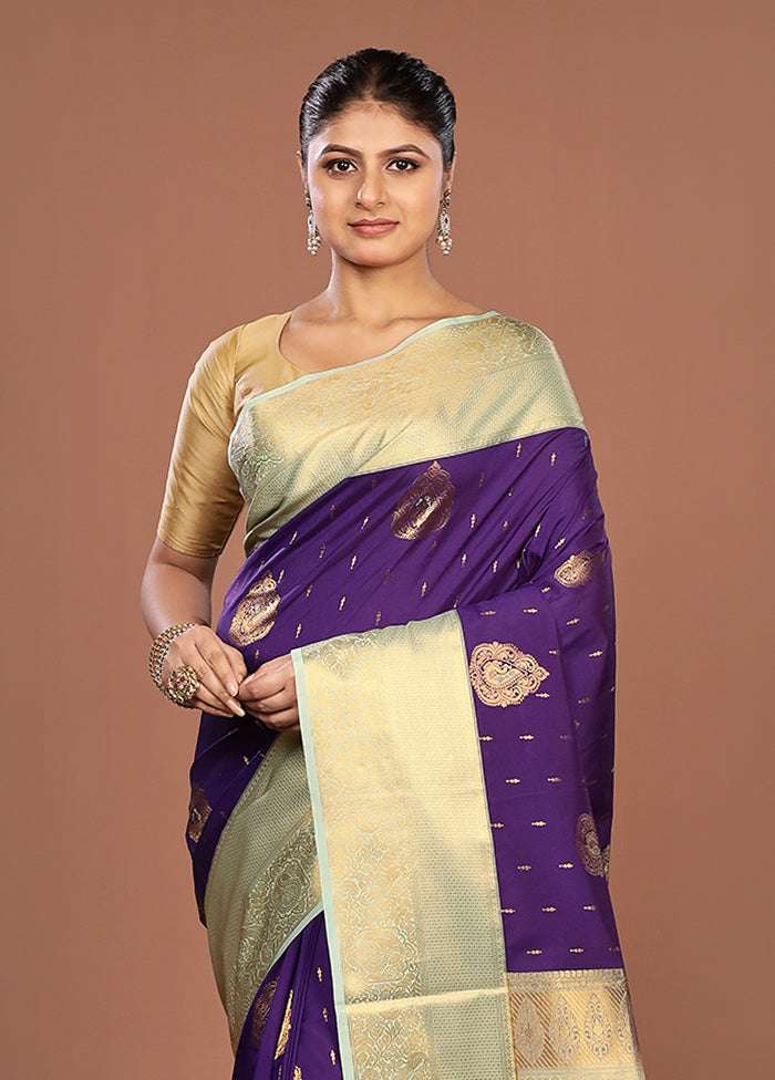 Purple Kanjivaram Silk Saree With Blouse Piece