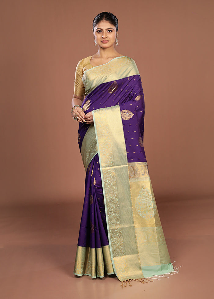 Purple Kanjivaram Silk Saree With Blouse Piece