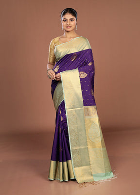 Purple Kanjivaram Silk Saree With Blouse Piece