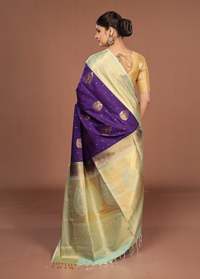 Purple Kanjivaram Silk Saree With Blouse Piece