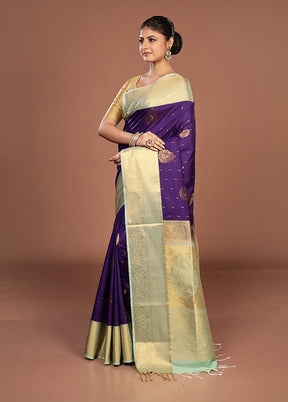 Purple Kanjivaram Silk Saree With Blouse Piece