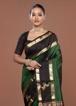 Green Handloom Kanchipuram Pure Silk Saree With Blouse Piece