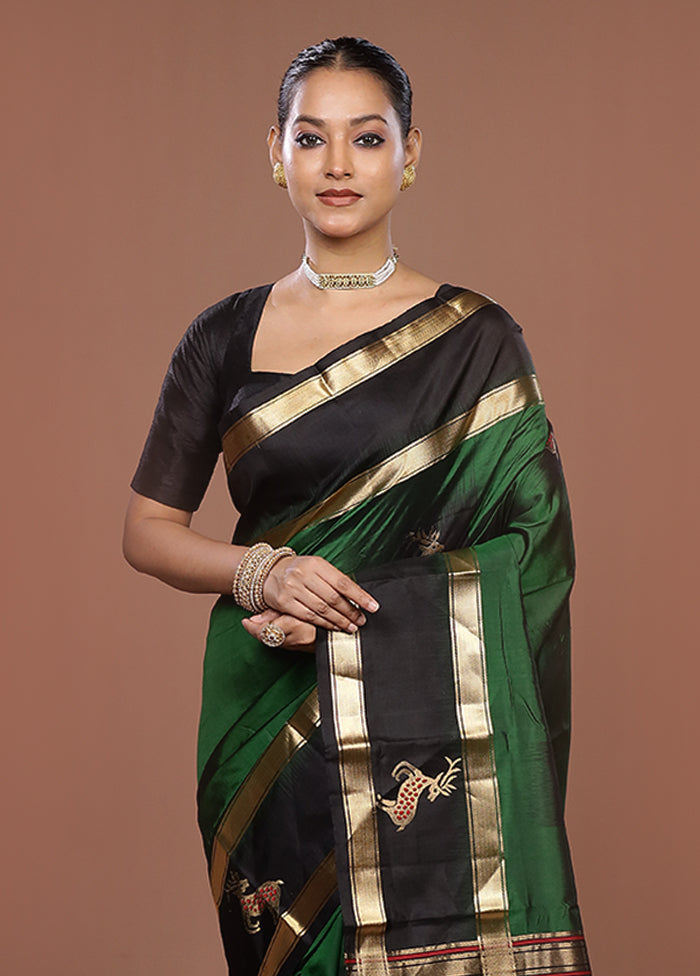 Green Handloom Kanchipuram Pure Silk Saree With Blouse Piece