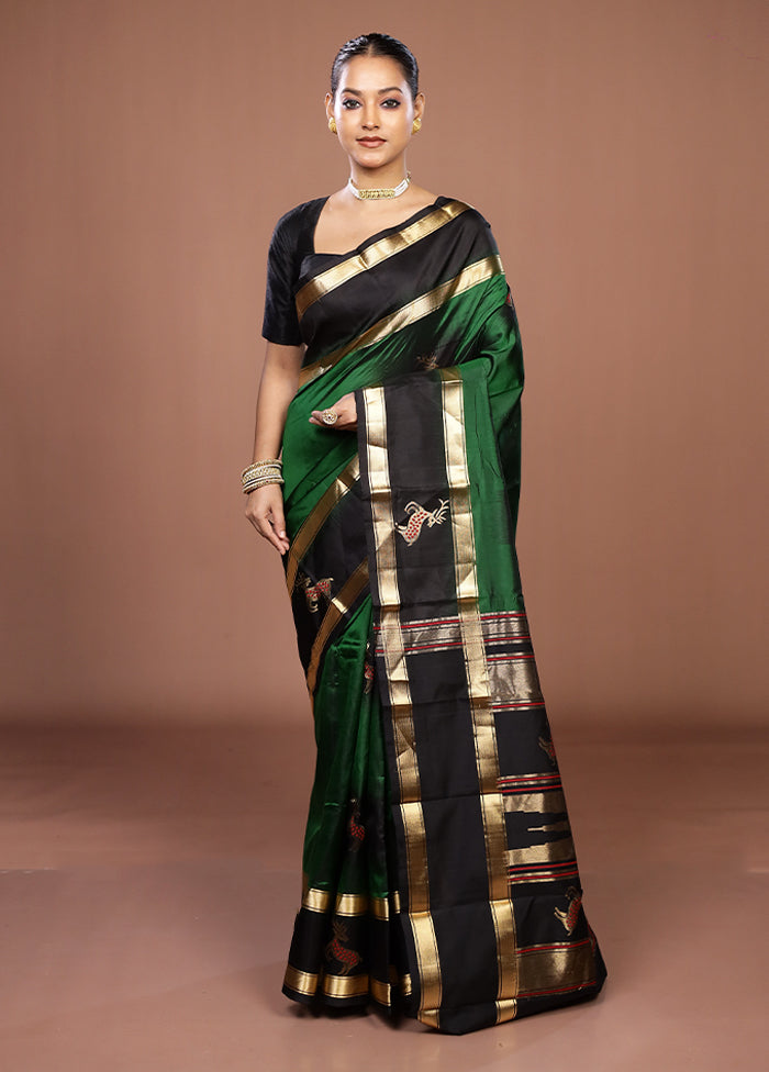 Green Handloom Kanchipuram Pure Silk Saree With Blouse Piece