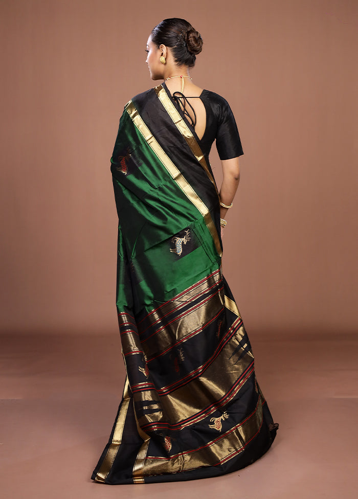 Green Handloom Kanchipuram Pure Silk Saree With Blouse Piece