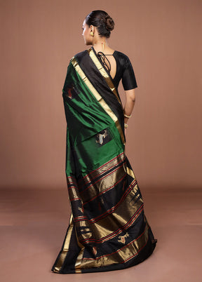 Green Handloom Kanchipuram Pure Silk Saree With Blouse Piece