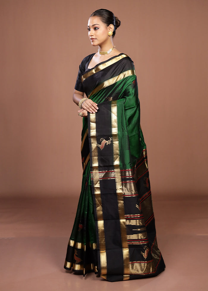 Green Handloom Kanchipuram Pure Silk Saree With Blouse Piece