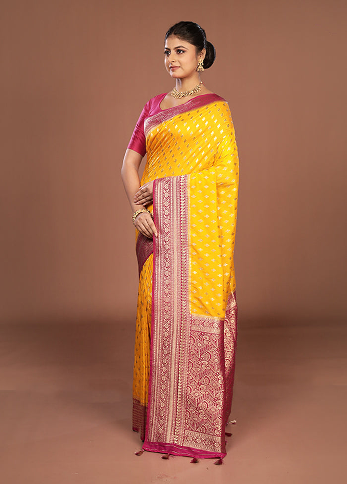 Yellow Dupion Silk Saree With Blouse Piece