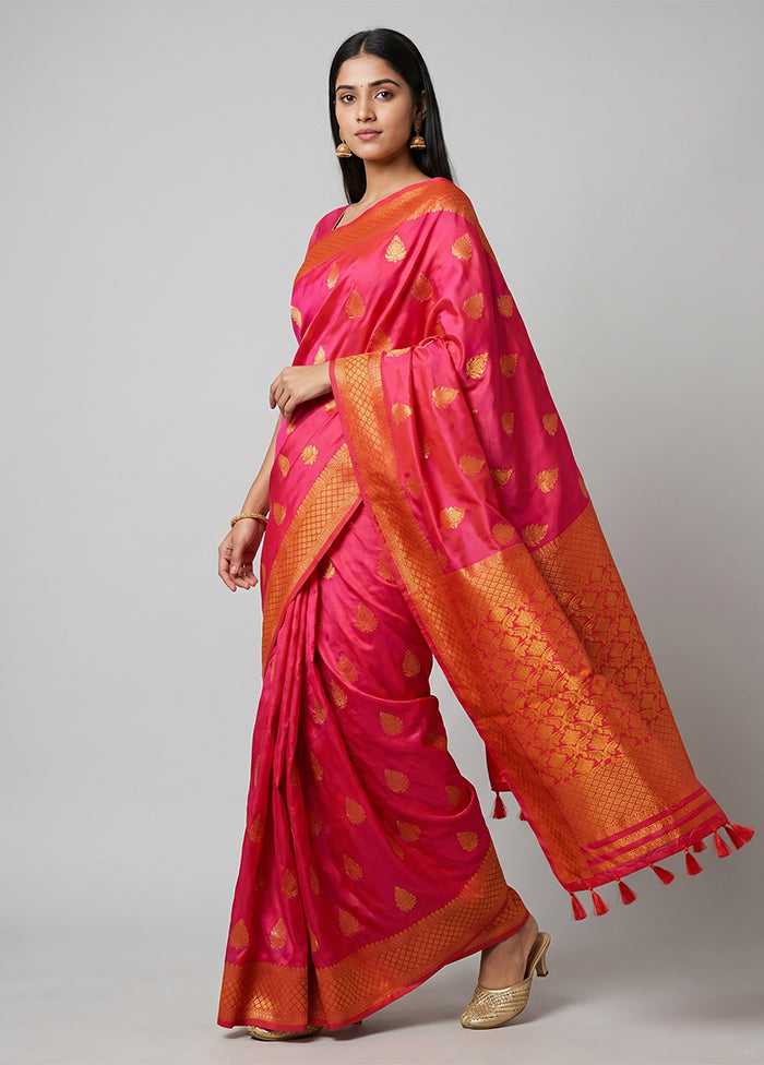Pink Assam Silk Saree With Blouse Piece