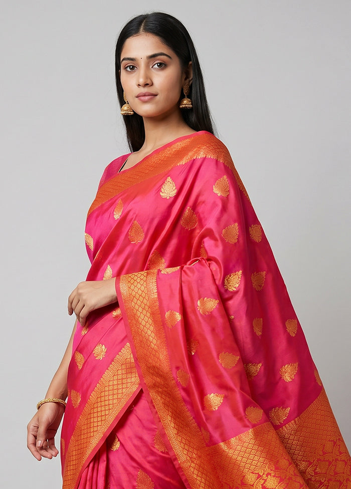 Pink Assam Silk Saree With Blouse Piece