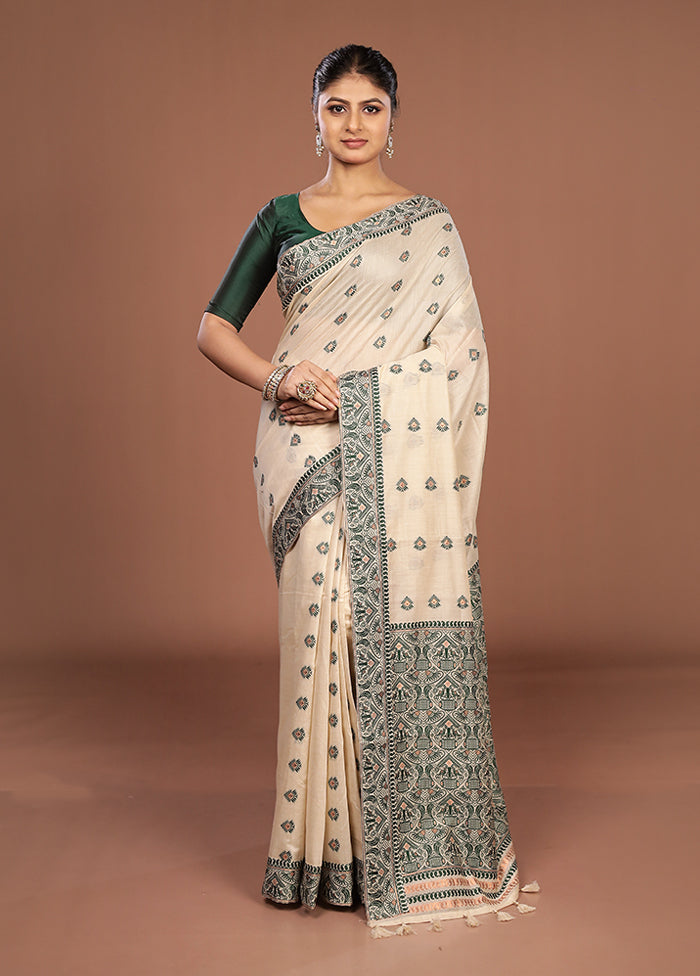 Cream Assam Silk Saree With Blouse Piece
