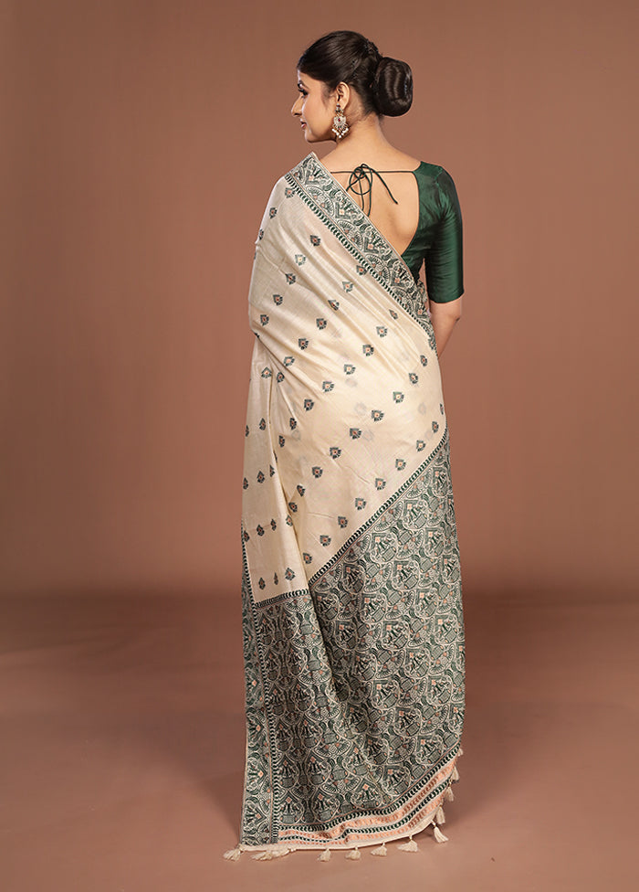 Cream Assam Silk Saree With Blouse Piece