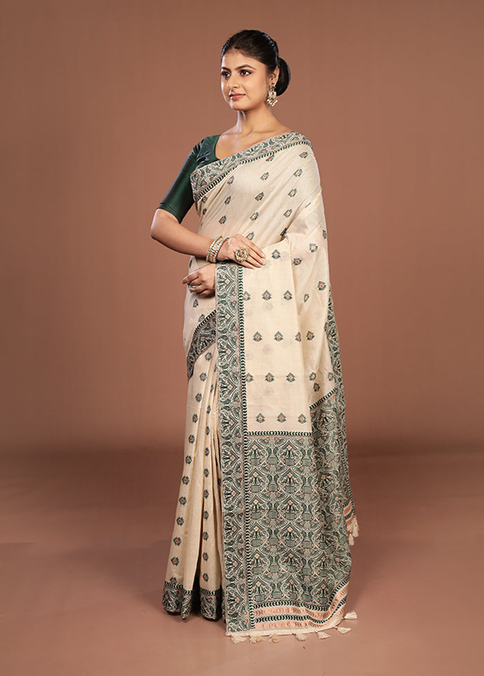 Cream Assam Silk Saree With Blouse Piece