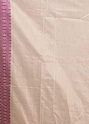 Cream Assam Silk Saree With Blouse Piece