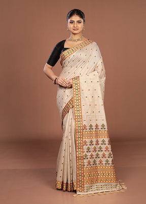 Cream Assam Silk Saree With Blouse Piece