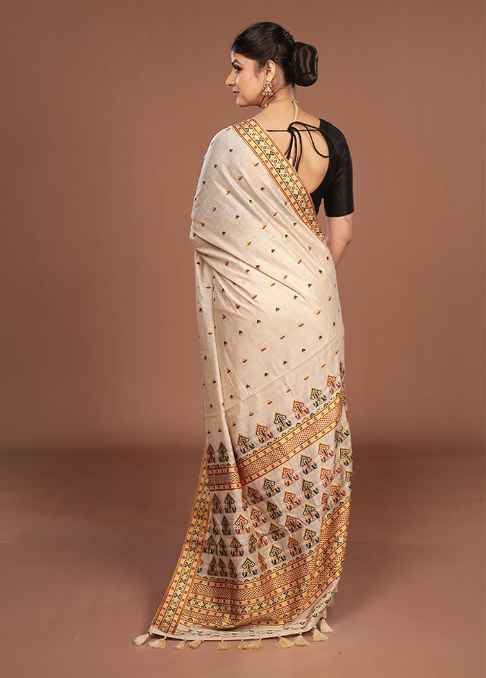 Cream Assam Silk Saree With Blouse Piece
