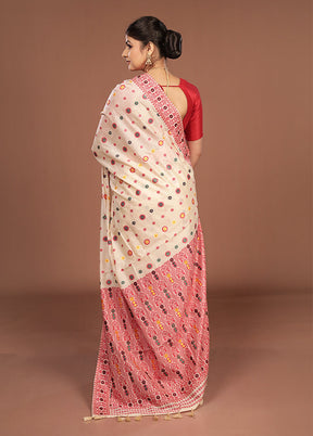 Cream Assam Silk Saree With Blouse Piece