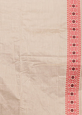 Cream Assam Silk Saree With Blouse Piece