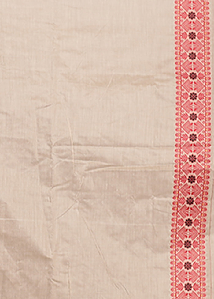 Cream Assam Silk Saree With Blouse Piece