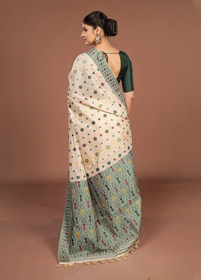 Cream Assam Silk Saree With Blouse Piece