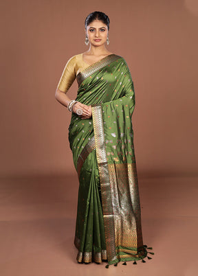 Green Assam Silk Saree With Blouse Piece