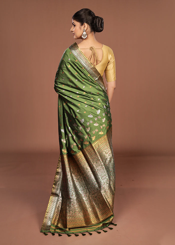 Green Assam Silk Saree With Blouse Piece