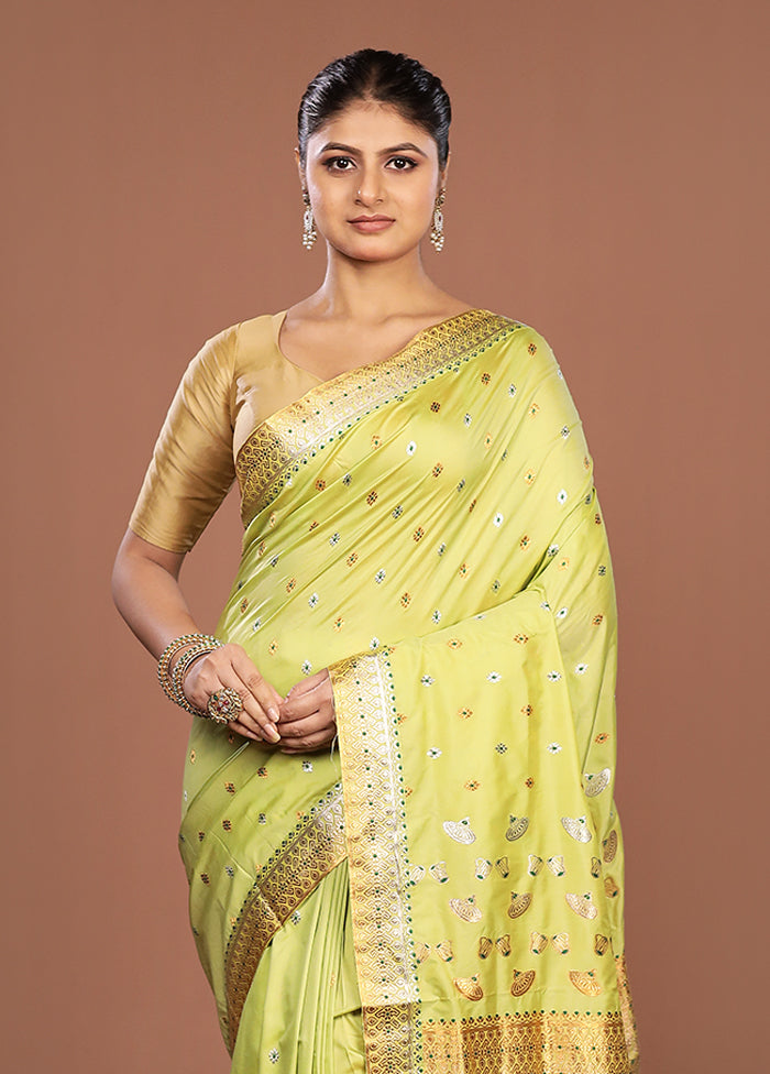 Green Assam Silk Saree With Blouse Piece