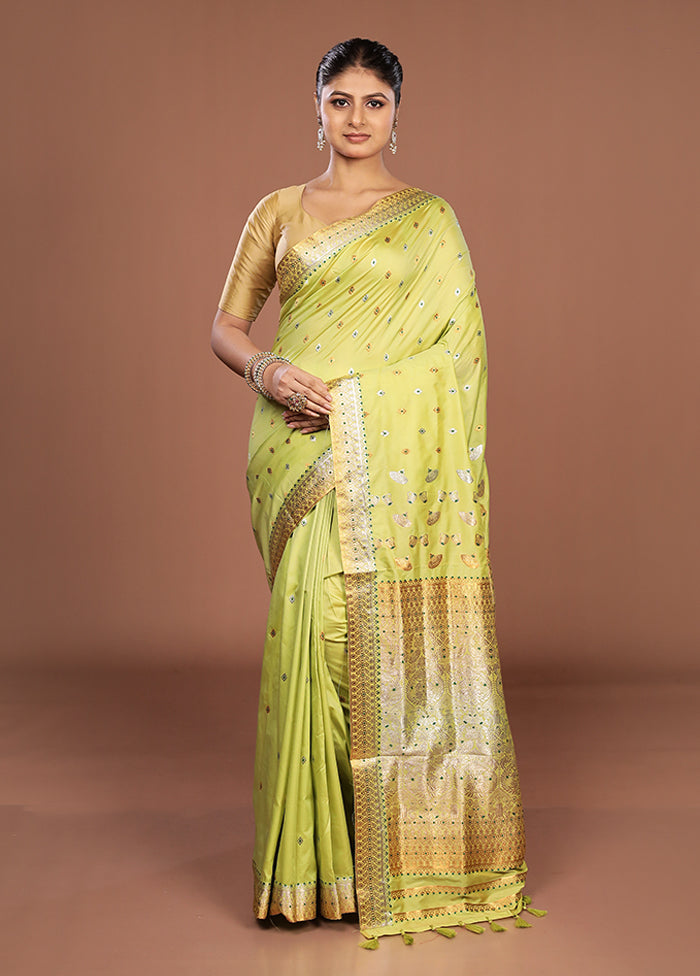 Green Assam Silk Saree With Blouse Piece