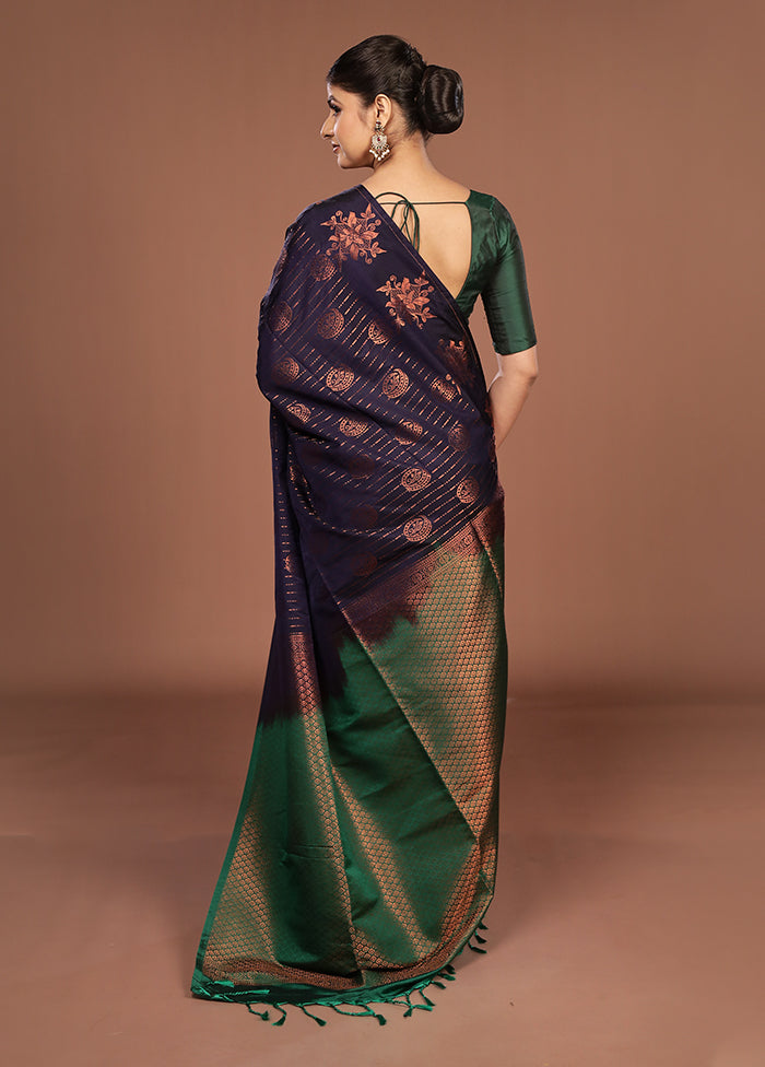 Blue Kanjivaram Silk Saree With Blouse Piece
