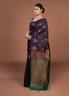 Blue Kanjivaram Silk Saree With Blouse Piece